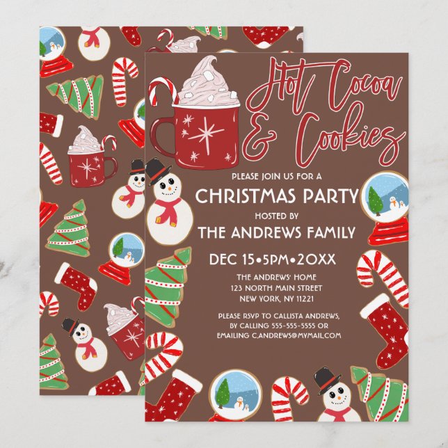 Invitation Illustrations de cacao chaud et de biscuits Noël (Devant / Derrière)