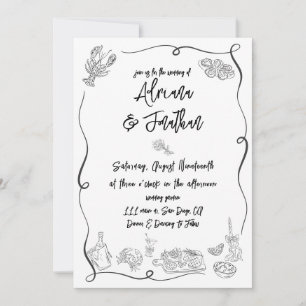 Invitation Illustrations dessinées à la main en noir et blanc
