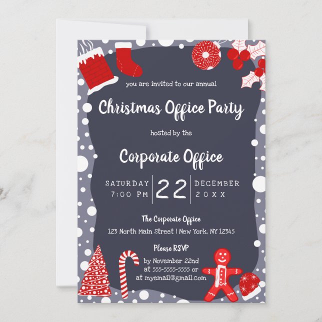 Invitation Illustrations Festives Simple Cute à bureau Noël (Devant)