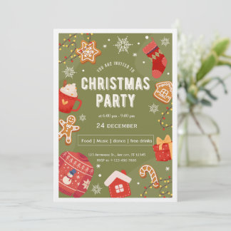 Invitation illustrative de fête de Noël rouge et v