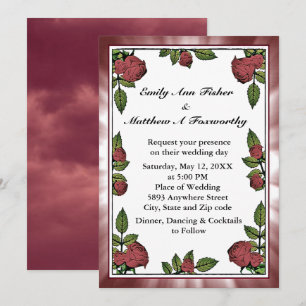Invitation Image de cadre Red Roses avec Mariage Cloud Rouge 