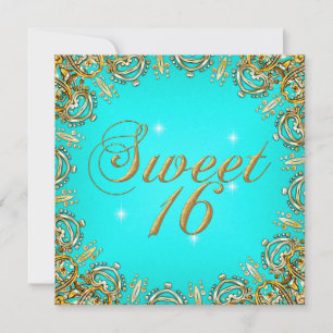 Invitation Image de fête Sweet Sixteen Gold Teal Sweet 16