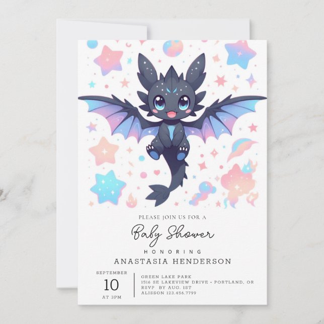 Invitation Imaginaire Baby shower Dragon doux (Devant)