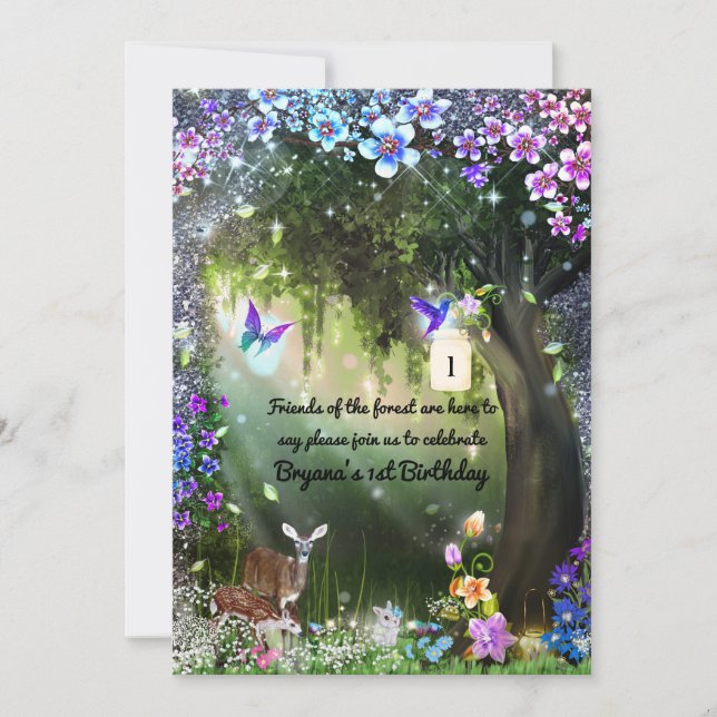 Invitation Imaginaire bois forêt animaux enchanté fête (Devant)