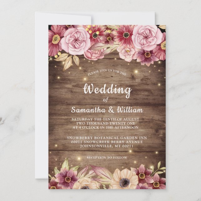 Invitation Imaginaire de chute rustique aquarelle Mariage flo (Devant)
