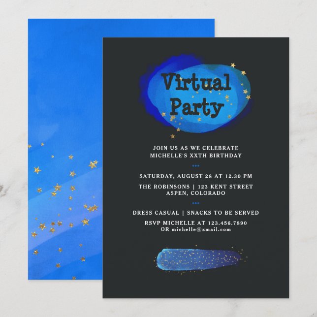 Invitation Imaginaire de l'espace fête d'anniversaire virtuel (Devant / Derrière)