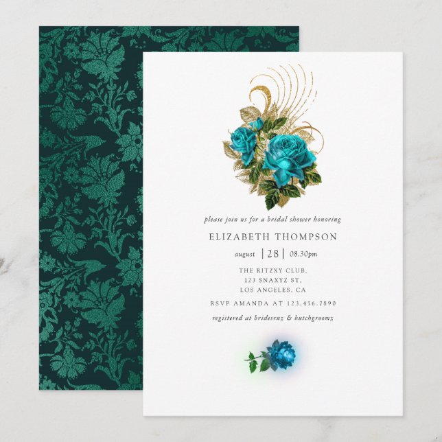 Invitation Imaginaire de minuit Turquoise et Fête des mariées (Devant / Derrière)