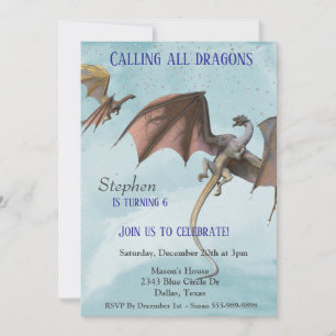 Invitation Imaginaire dragon Serpent fête d'anniversaire enfa