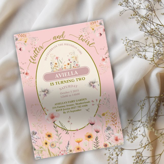 Invitation Imaginaire fée fleur sauvage fille's rose Invitati (Créateur téléchargé)