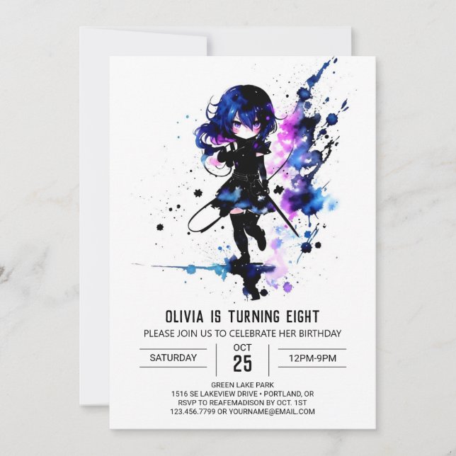 Invitation Imaginaire guerrier Ninja Digital Girl Anniversair (Devant)