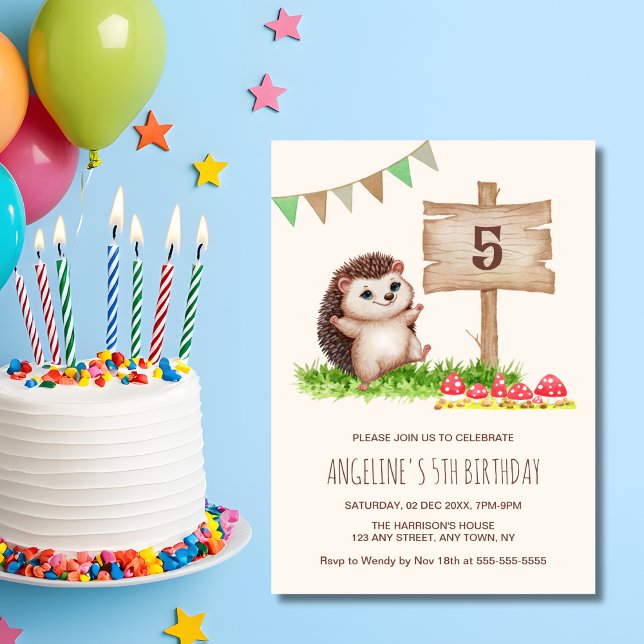 Invitation Imaginaire mignon Happy Hedgehog Forest Anniversai (Créateur téléchargé)
