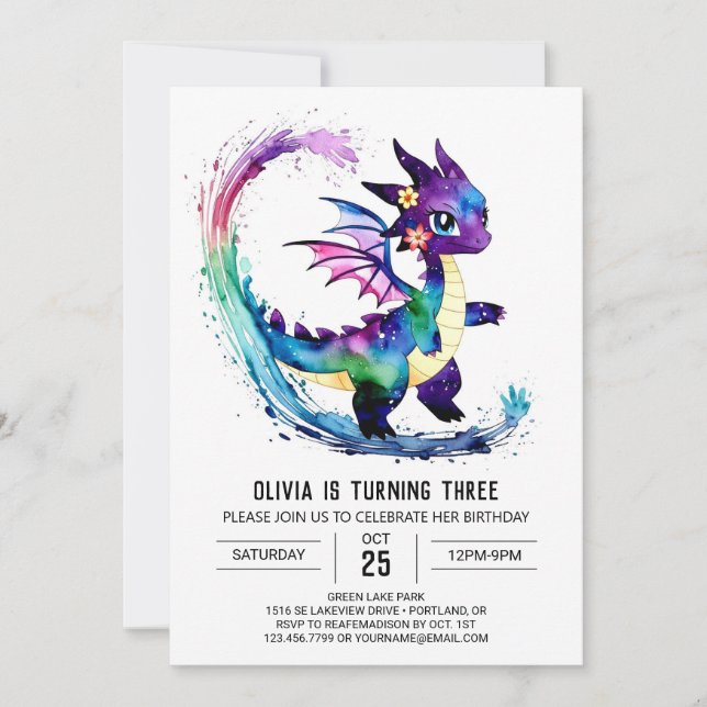 Invitation Imaginaire modifiable Dragon Digital Girl Annivers (Devant)