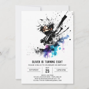 Invitation Imaginaire pourpre Ninja Boy NBirthday numérique