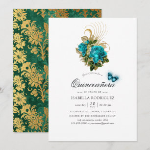 Invitation Imaginaire Turquoise et Gold Quinceañera