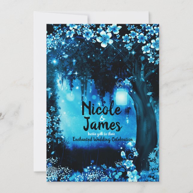 Invitation Imaginaire Woodland Enchanted Blue Forest Mariage (Devant)