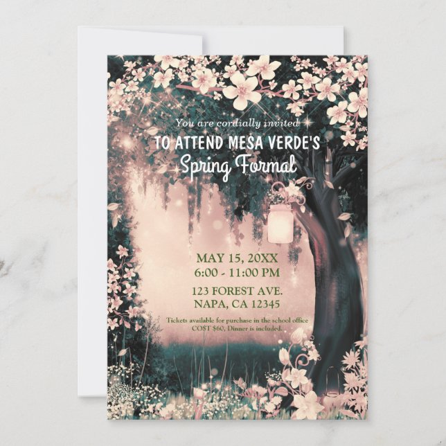 Invitation Imaginaire Woodland Enchanted Pink Forest Prom Dan (Devant)
