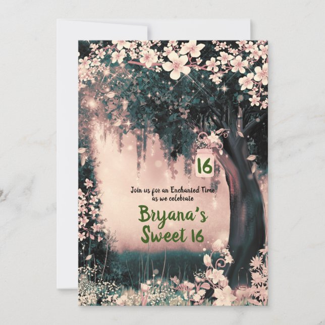 Invitation Imaginaire Woodland Enchanted Pink Forest Sweet 16 (Devant)