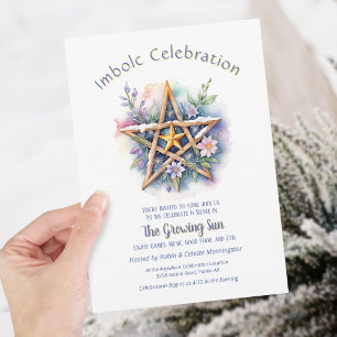 Invitation Imboly Floral Snowy Pentacle Purple Wiccan Holiday