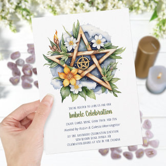 Invitation Imboly Floral Snowy Pentacle Wiccan Holiday