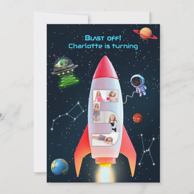 Invitation Immense Cinq avec photos | Rocket Space 5e anniver (Devant)