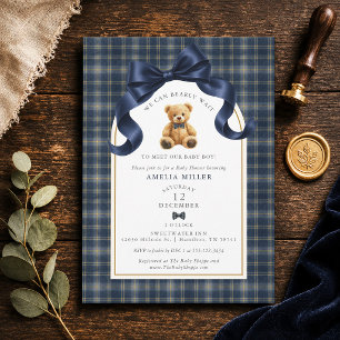 Invitation Impossible d'attendre Plaid Polo Teddy Bear Baby S