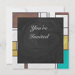 Invitation Impression Brown jaune Turquoise Mondrial