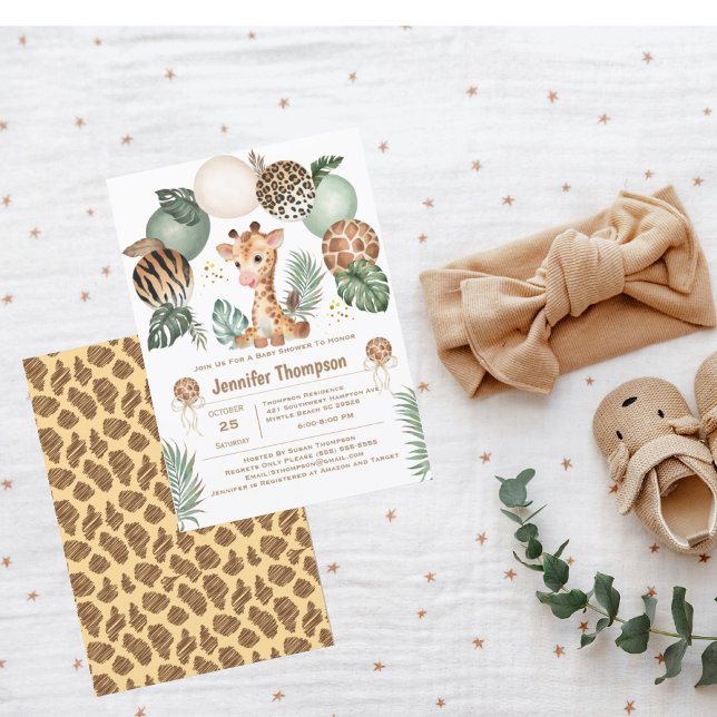 Invitation Impression d'animal de safari de bébé girafe migno (Créateur téléchargé)