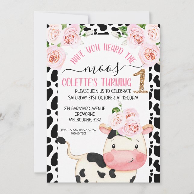 Invitation Impression De Vache Avez-Vous Entendu La Moos 1Er  (Devant)