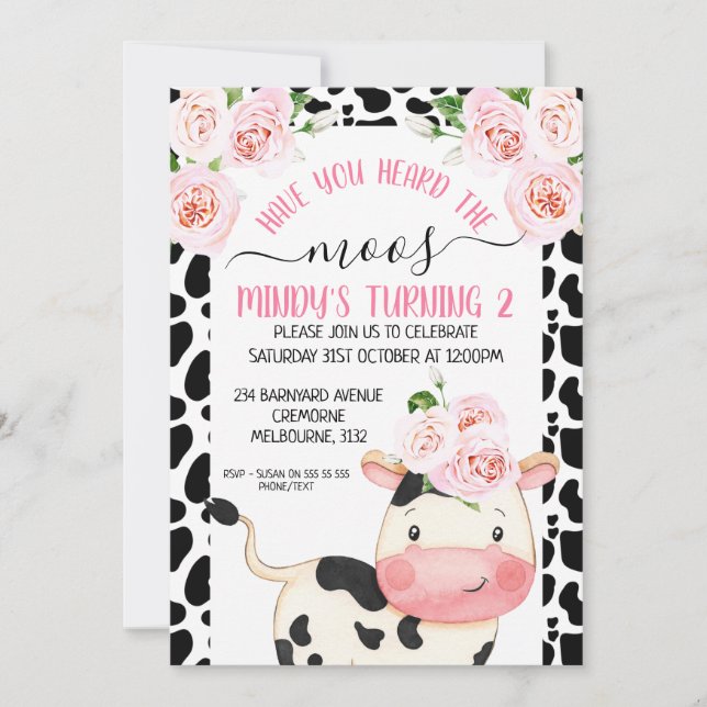 Invitation Impression De Vache Avez-Vous Entendu L'Anniversai (Devant)
