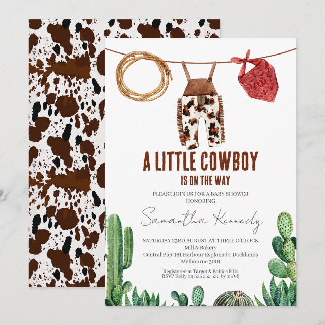 Invitation Impression de vache Baby shower rustique de petit  (Devant / Derrière)