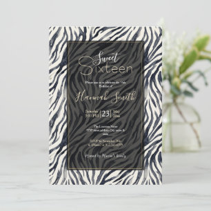 Invitation Impression de zèbre noir et blanc pour Sweet Sixte