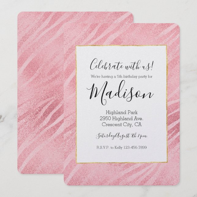 Invitation Impression Glam Pink Zebra (Devant / Derrière)