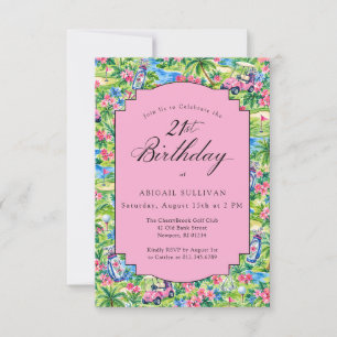 Invitation Impression golfique préppy rose vert pour 21e anni