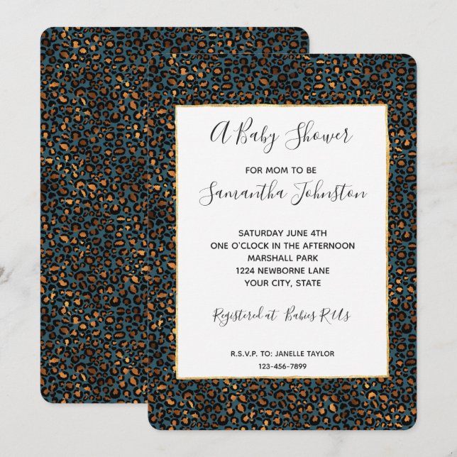 Invitation Impression léopard Bronze Bleu (Devant / Derrière)