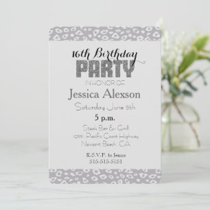 Invitation Impression léopard gris 16e anniversaire