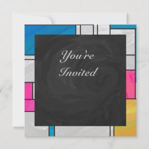 Invitation Impression Mondrial jaune rose