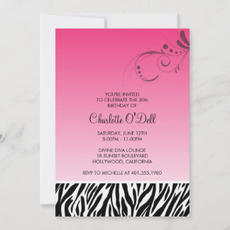 Invitation impression zèbre ; anniversaire florissant