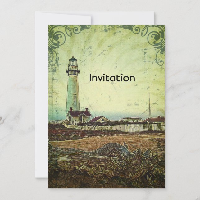 Invitation Impressionnisme de paysage côtier chic phare (Devant)