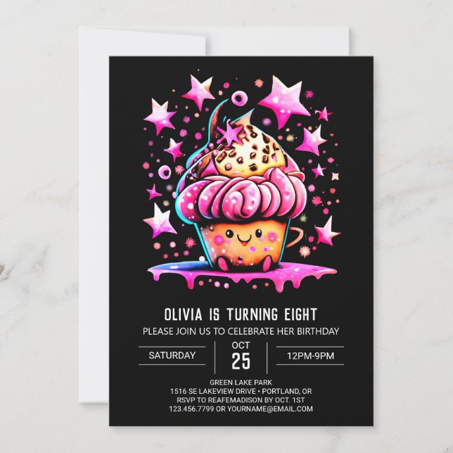 Invitation Imprimable Aquarelle Elégance Muffin Girl Annivers (Devant)