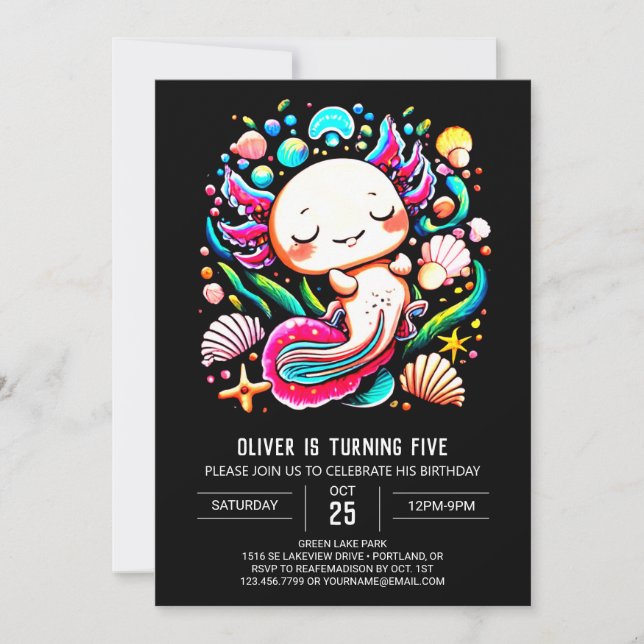 Invitation Imprimable Axolotl coloré Anniversaire (Devant)