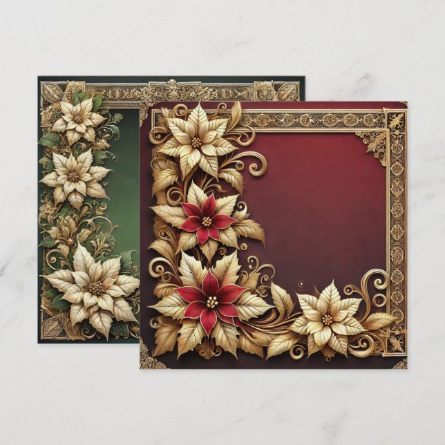 Invitation Imprimable Elegant Gold Poinsettia Frame (Devant / Derrière)