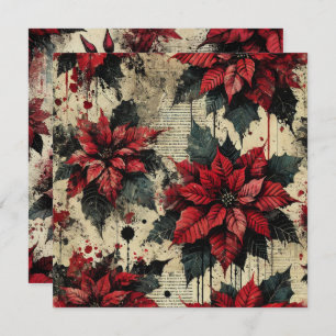 Invitation Imprimable Grungy Poinsettia Newsprint