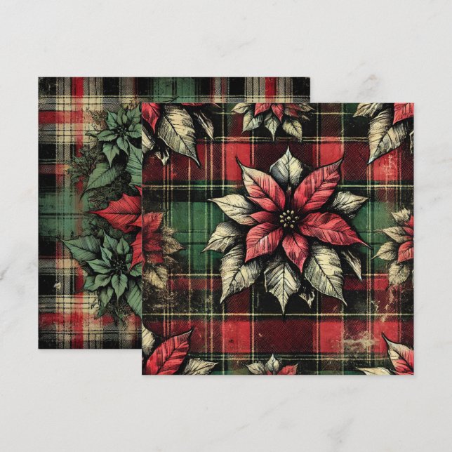 Invitation Imprimable Grungy Poinsettia Plaid Fabric (Devant / Derrière)