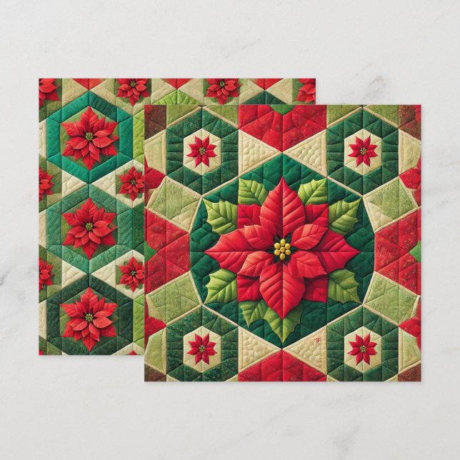 Invitation Imprimable Hexagon Patchwork Poinsettia Scrapbook (Devant / Derrière)