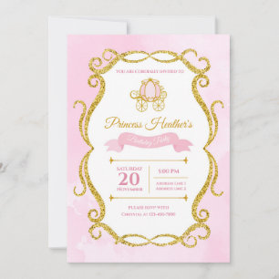 Invitation Imprimable Parties scintillant rose et or Princess