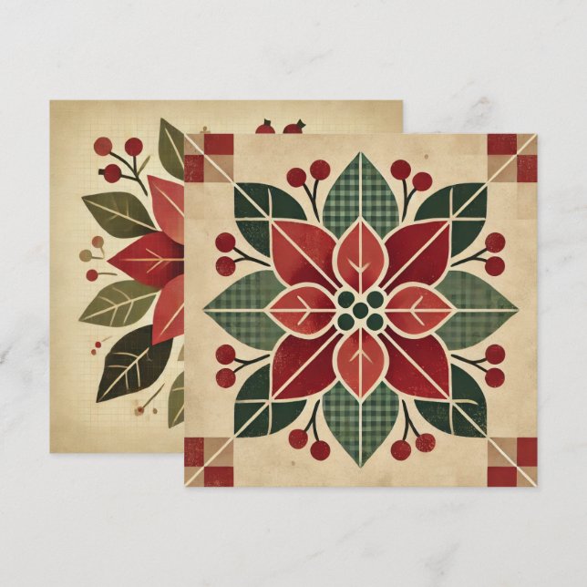 Invitation Imprimable Retro Art populaire Poinsettia Scrapboo (Devant / Derrière)