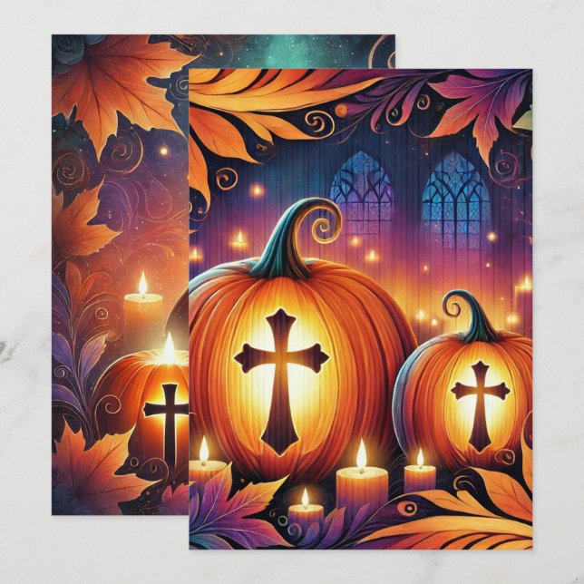 Invitation Imprimable Vibrant Christian Citrouilles d'Hallowe (Devant / Derrière)