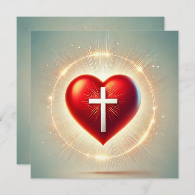 Invitation Imprimable Vibrant Red Heart Christian Scrapbook (Devant / Derrière)