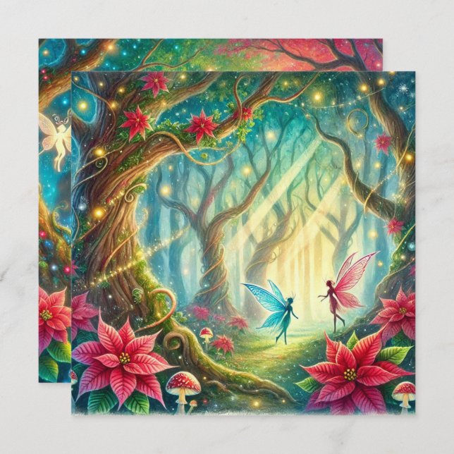 Invitation Imprimable Whimsical Forest & Poinsettia Scrapbook (Devant / Derrière)