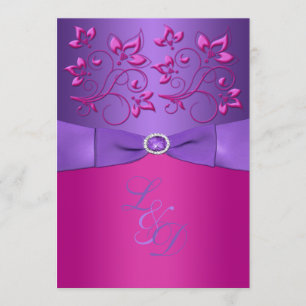 Invitation IMPRIMÉ BOW Purple Fuchsia Floral Monogramme Invit